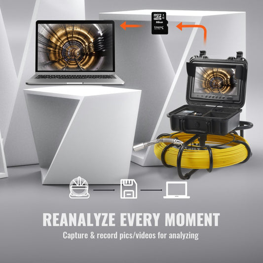 Sewer Camera, 230 ft/70 m, 9" Screen Pipeline Inspection Camera with DVR Function, 12 Adjustable LEDs, 16 GB SD Card, Waterproof IP68 for Sewer Line, Home, Duct Drain Pipe Plumbing