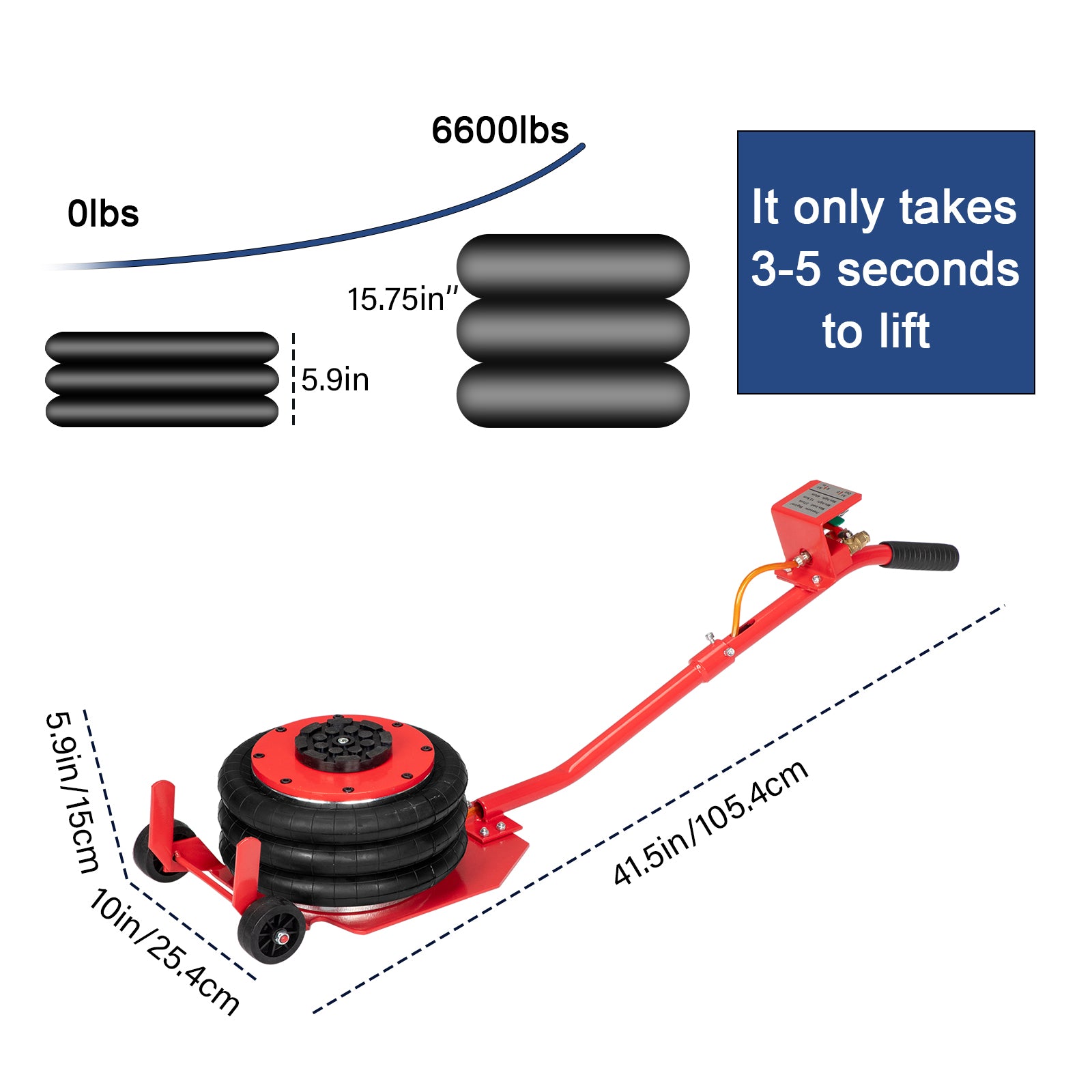 3T Round Handle  AirBag Jack Red