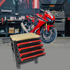 4-Drawer Multifunctional Tool Cart with Wheels and Wooden