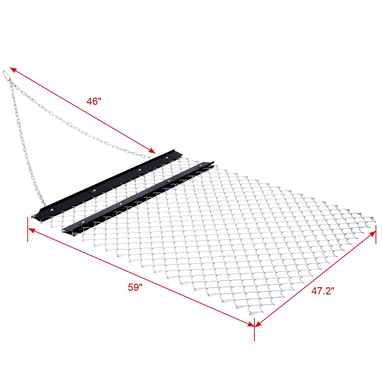 Drag Rake 4'x5', Chain Rake for Landscape Leveling or Sod Preparation, Durable UTV Tractor Attachment Seed Rake Black
