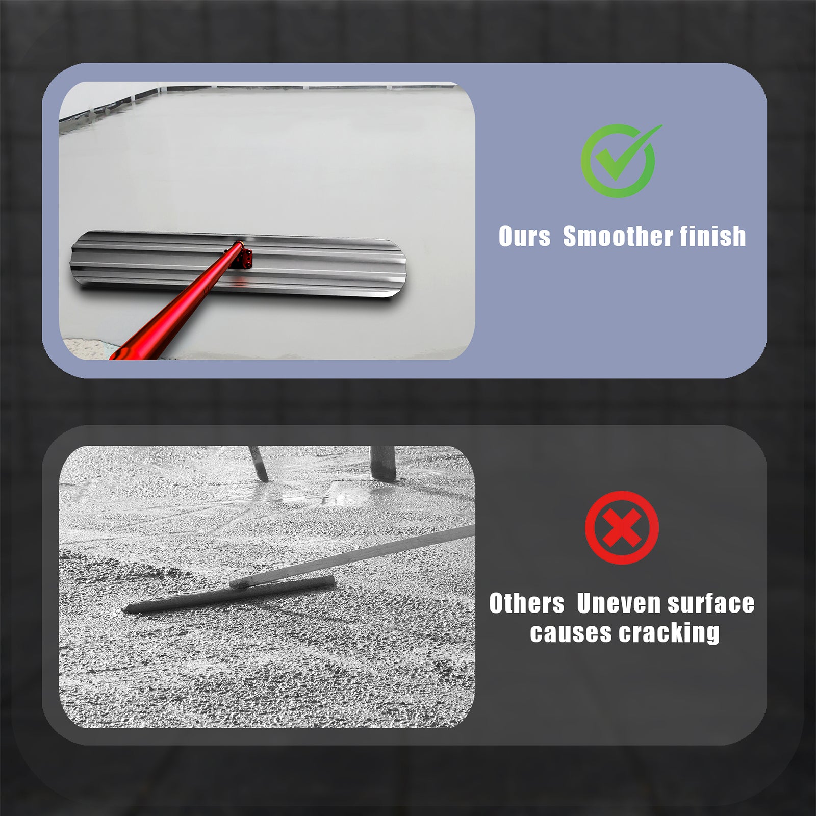 Red 48" x 8" magnesium aluminum alloy concrete trowel with 4 combinable handles