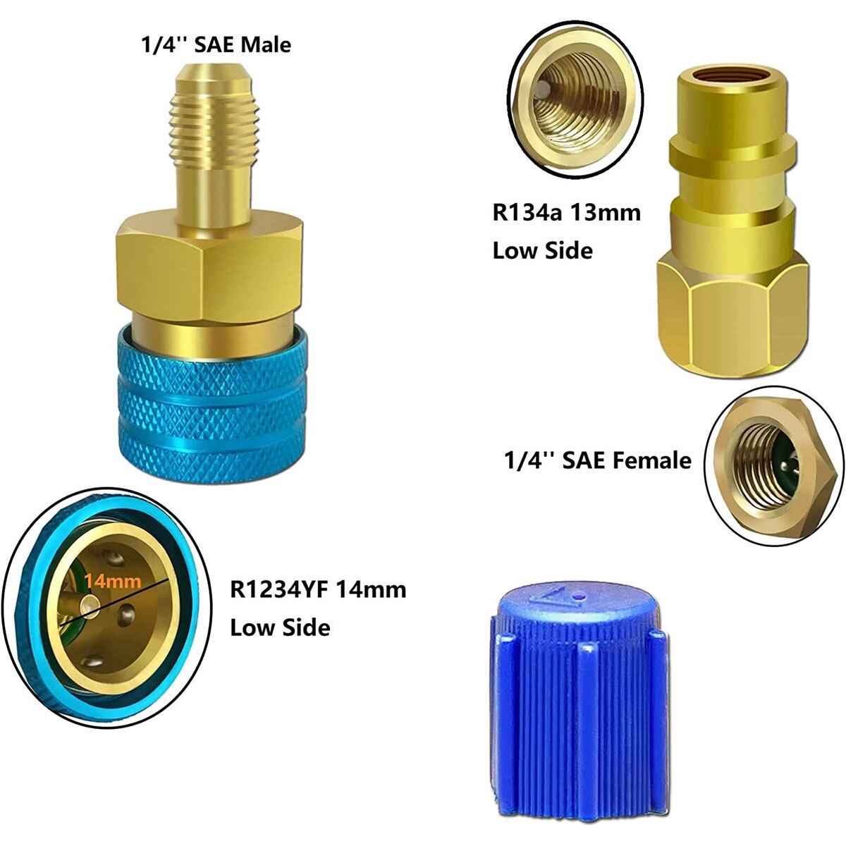 Quick Couplers Connectors Adapters R1234YF to R134A High Low Auto Car Air Conditioning Refrigerant