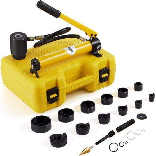 10 Ton Hydraulic Knockout Punch Driver Kit Hole Tool 1/2"-2" with 6 Dies