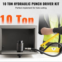 10 Ton Hydraulic Knockout Punch Driver Kit Hole Tool 1/2"-2" with 6 Dies